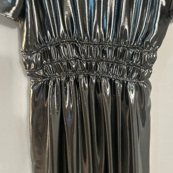 Anthropologie The Somerset Shimmering Metallic Silver Maxi Dress - Picture 12 of 16